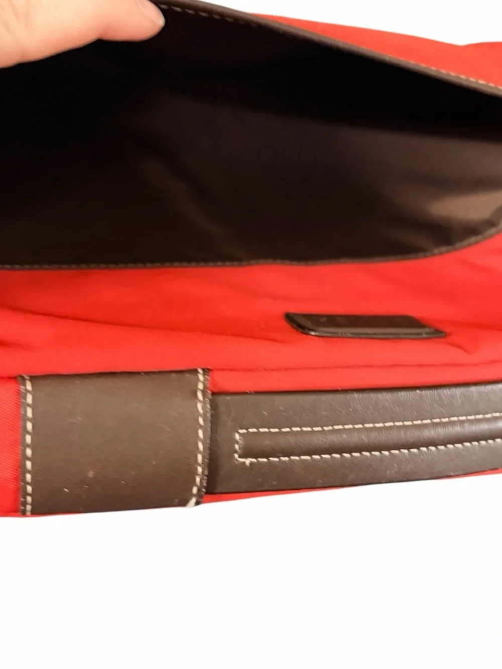 Coach Red Nylon Briefcase with Dark Brown Trim and Too Handle